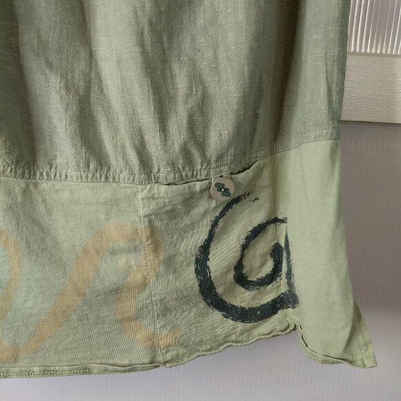 Green Midi Skirt  Elastic Waist  Pocket Lower Hem Art to Wear Abstract Hippie - Picture 2 of 10
